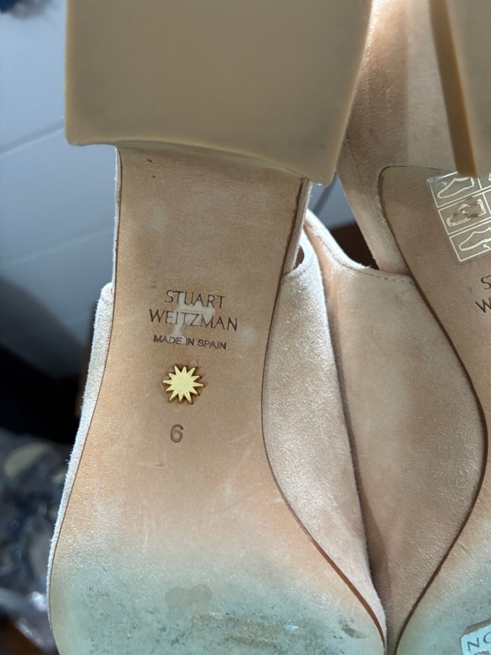 Stuart Weitzman Two-Tone Beige and Black Slingback Clogs - Picture 6 of 11